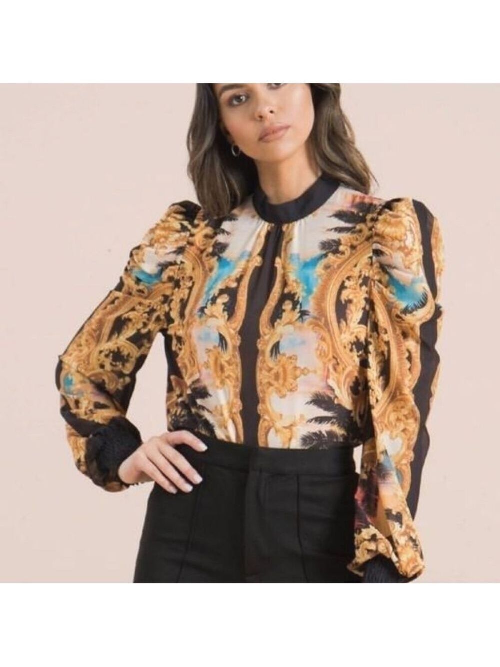 JEALOUS TOMATO Black Baroque Print Blouse Large